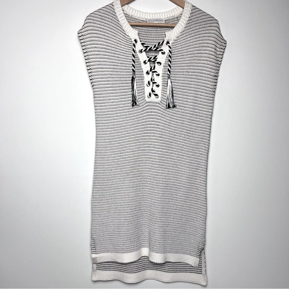 WHITE & WARREN Knit Ribbed Striped Sleeveless Midi Dress Coastal Nautical - Picture 1 of 13